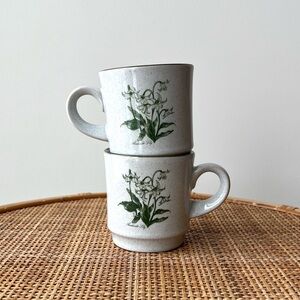 Vintage Noritake Stoneware Mountain Flowers Coffee Mugs Pair Set of 2